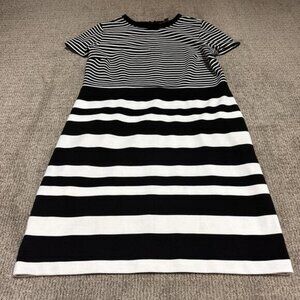 LOFT Dress Black White Striped Short Sleeve Women’s Size 16
